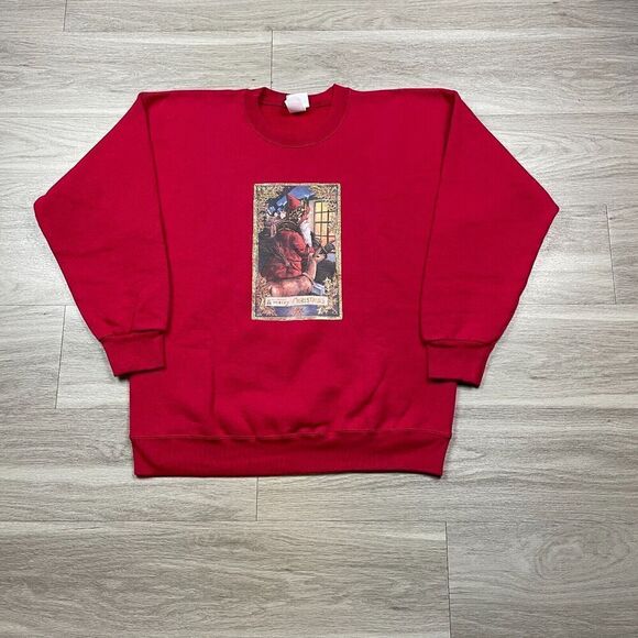 Vintage Sweatshirt Mens Extra Large Red A Merry Christmas 90s Crewneck Santa - Picture 1 of 8